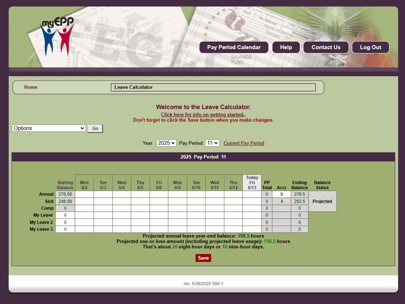 Leave Calculator Page